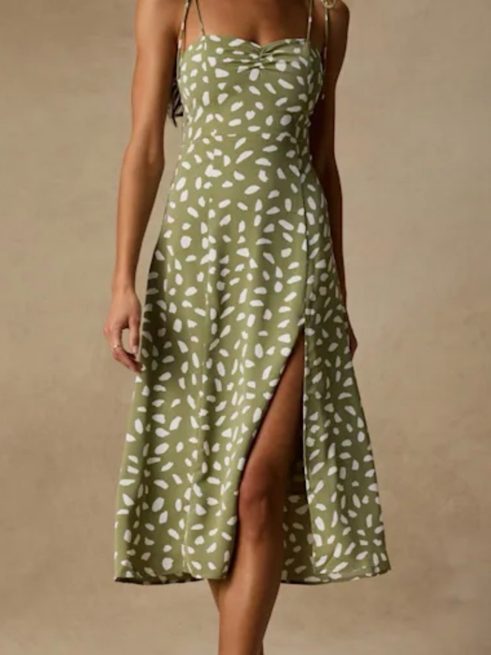 Lulu's Olive Green and White Printed Midi Dress